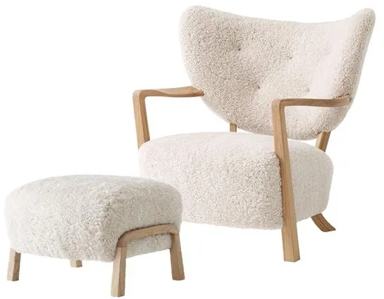 &Tradition Wulff ATD2 Lænestol Fåreskind Moonlight/Eg Inkl. ATD3 Puf