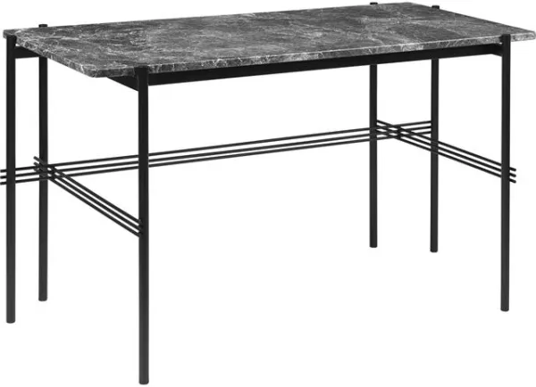 GUBI TS Skrivebord 120 x 60 cm med Sort Base og Grå Emperador Marmor Top